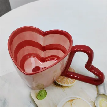 Heart чаша за кафе Керамично мляко раирана чаша голям капацитет Watercup Creative 350ml чаена чаша прибори за хранене Валентин рожден ден подарък