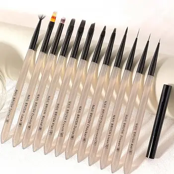 Nail Art Pen с метално покритие Акрилна пръчка Мек косъм Маникюр UV гел разширение писалка Лак за нокти Четка за рисуване