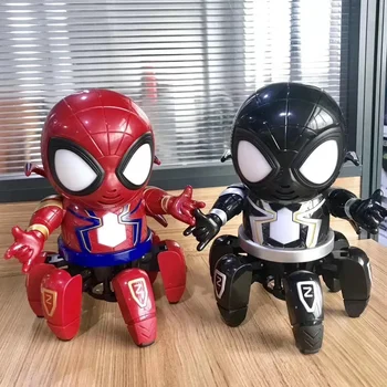 В наличност Супер герой Spider Man електрически робот играчка 6 нокти блясък пеещ танц желязо Спайдърмен фигура играчки подаръци за деца