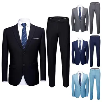 1 комплект стилен костюм палто панталони тънък годни джобове супер меки отслабване чист цвят нетактичност панталони