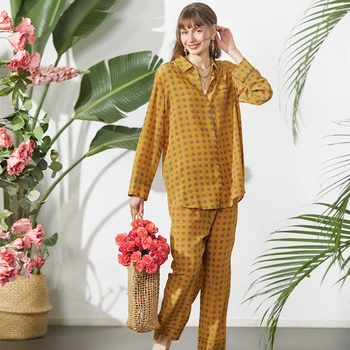 100% копринена пижама Възрастни жени Пижами Комплект Удобни дрехи за свободното време Мода Разширено съвпадение на цветовете