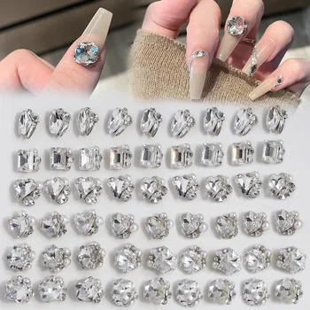 10pcs Луксозна прозрачна диамантена блестяща декорация Флаш кристали Стъклени скъпоценни камъни Камъни 3D талисмани Кристали Части за нокти Suplies