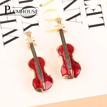 1Pc Елегантни червени щифтове за цигулка Брошки Lady Crystal Rhinestone Музикални инструменти Брошка щифт Аксесоари за бижута Дамски брошки