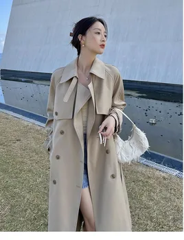 2023 Дамско облекло Мода Свободно ветроходно палто със средна дължина Есен Зима Ново