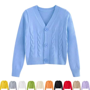 2023 Жилетка пуловер 11 цвята есен пролет корейски мода стил трикотажни V врата твърди за жени случайни офис дама хлабав