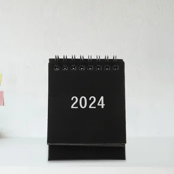2024 Мини бюро календар прост десктоп плановик (Morandi черен) (20239-202412) Малък флип за ежедневна употреба Месечна офис хартия