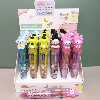 24pcs Sanrio 12-цветна силиконова преса химикалка аниме сладък Kurome мелодия канела студент цвят наръчник писалка DIY канцеларски материали