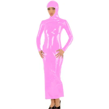 26 цвята дами дълъг ръкав мокър поглед латекс качулка дълга рокля новост цип отпред PVC косплей парти рокля секси Bodycon Clubwear