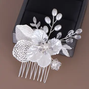 2PCS метален цветен гребен за коса чар бял кристал перла сплав фиба флорални парти шапки жени