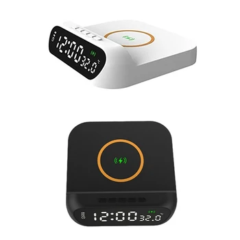 3-In-1 15W безжично зарядно - часовник LED цифров дисплей будилник температурен дисплей, стилен скоба за дома