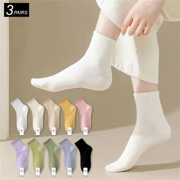3 чифта бял/черен ниска тръба чорапи комплект жени плътен цвят глезена чорапи дами високо качество комплект случайни модни памучни чорапи