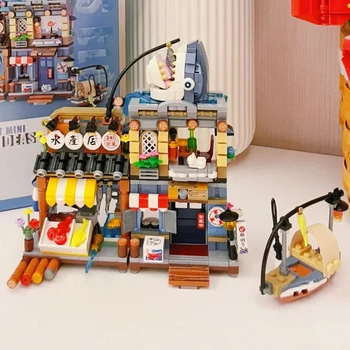 3D модел DIY мини блокове тухли сграда град улица акула морски магазин ресторант риба кораб архитектура играчка за деца