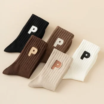 5pairs на едро персонализирани лого бродерия C мъжки средна тръба обезкостени памук ins стил чорапи на производителя Big P мъжки чорапи