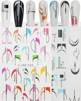 6Sheets нокти изкуство стикери,3D самозалепващи нокти лепенки печат графити забавно геометрия листа цвете плъзгачи за нокти френски манику