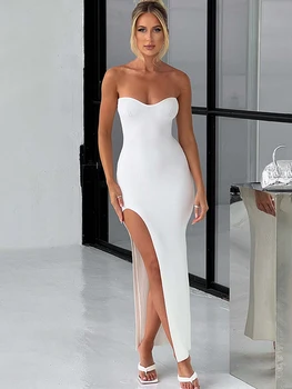 Avrilyaan 2023 Плетене без презрамки без гръб секси рокля жени високо участък елегантна ежедневна рокля Bodycon лятна Midi рокля Vestidos