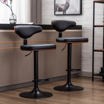 Bentwood / Регулируеми бар столове, Орех Bentwood тапициран въртящ се бар стол (комплект от 2), черен