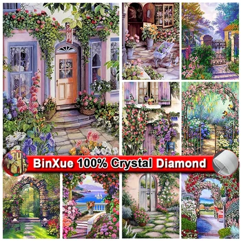 BinXue Dream Landscape Cottage Crystal Diamond Painting Kit Sea Garland Cross stitch 5D DIY hand Mosaic home decoration gift