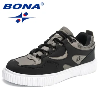 BONA 2024 Нови дизайнери Устойчиви на хлъзгане и износване Модерни маратонки за платформи Ежедневни обувки Мъже Вулканизирани обувки с дантела Мъж Разходка