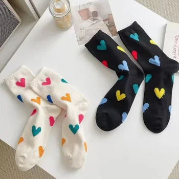 Colorful Love Heart Middle Tube Socks for Women Girl Autumn Spring Soft Cotton Breathable Short Socks Casual Harajuku Sockken