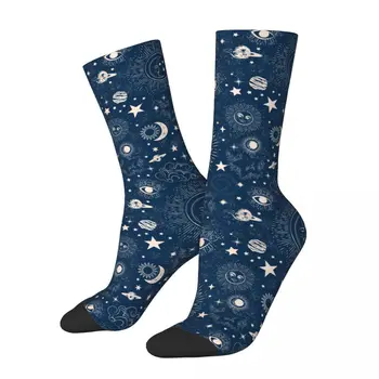 Crazy Design Space Galaxy Soccer Socks Текстил Zodiac Star Полиестерни чорапи от средна тръба за унисекс абсорбиране на пот