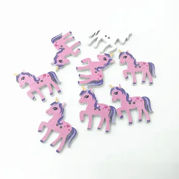 DIY 100pcs Дървени Тъмно розов Еднорог форма Бутони Скрапбукинг Шиене Детски дрехи 25мм