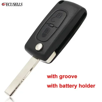 Ecusells 2B Remote Car Key Shell Корпус за Peugeot 207 307 308 SW с държач за батерия CE0536 HU83 Uncut Blade