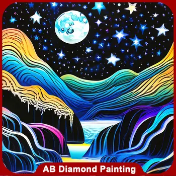 EverShine Mountain Diamond Painting River AB Drill Mosaic Landscape Picture Rhinestone Moon Embroidery Nature Modern Home Decor