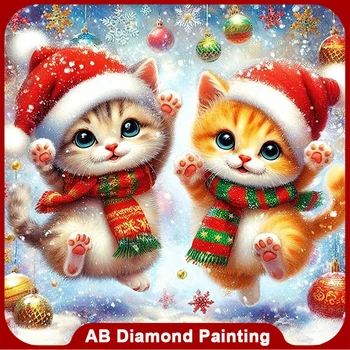 EverShine Коледа диамант живопис котка карикатура кръстат бод AB диамант бродерия животински едро мозайка сняг дома декор подарък