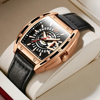 GUANQIN Нови луксозни механични кожени мъжки часовници 50M водоустойчив AR сапфирен огледален часовник за мъже Автоматичен часовник със светеща дата