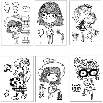 Happy Cartoon Girl Daily Life Ясни печати за DIY скрапбукинг карта вземане доставки фотоалбум декоративни занаятчийски силиконов печат