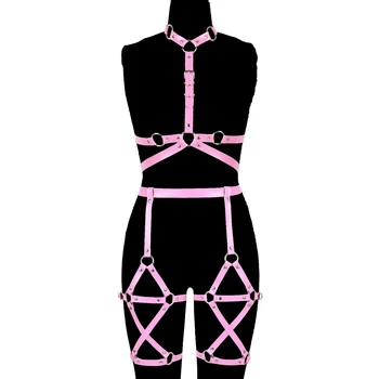 Harness холографски пънк жартиера колан цялото тяло Suspender робството секси бельо Harajuku кожа жени презрамки колан комплект