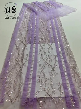 High End Африка мода най-високо качество ръчно изработени 3D нередност бродерия нетна дантела с мъниста пайети за парти вечерна рокля