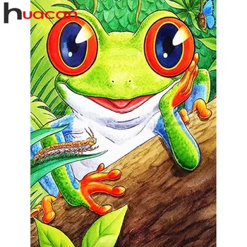 Huacan диамант живопис картонена жаба пълен квадратен кръг мозайка животински ръчно изработени подарък декорация за дома 30x40cm