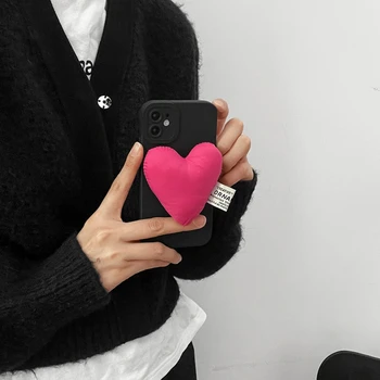 INS 3D пухено яке розов любовно сърце мек калъф за iphone 14 11 12 13 Pro Max X XR XS 7 8 плюс SE 2 2022 Удароустойчив силиконов капак