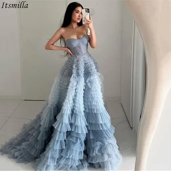 Itsmilla Sweetheart Frill-layered Prom Tulle Дълги вечерни рокли с полупрозрачни дантелени корсети Princess Party Gowns 2024