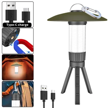 LED външни къмпинг светлини тип-C USB акумулаторна нощна светлина IPX4 водоустойчива с карабинер клип многофункционална палатка светлина