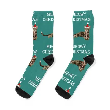 Meowy Коледа Браун Таби Коте Чорапи зимни термични чорапи компресия смешно чорап чорапи момиче мъжки