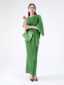 Miyake Pleated 2022 Summer French Designer Aesthetic Belt Loose Dress Three Piece Abaya Sets Елегантни мюсюлмански дрехи В наличност