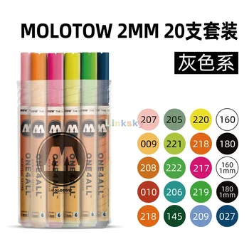 Molotow ONE4ALL Комплект маркери за акрилна боя, 2 мм, разнообразни цветове, 20 маркерни комплекта, премиум пигмент на акрилна основа, арт консумативи
