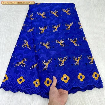 New Blue Swiss voile French Net Lace Fabric 2023 Висококачествен африкански нигерийски 100% памучни дантелени тъкани за рокля 5 ярда A267