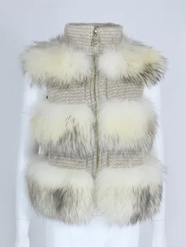 OFTBUY 2022 Ново зимно дамско облекло вълна тъкат истински естествен миеща мечка кожена жилетка дебела топла луксозна Връхни дрехи Улично облекло Мода