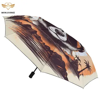 Panda 3 пъти авто чадър залез животни със слънчеви очила ретро преносим чадър вятър доказателство черно палто чадъри за мъже жени