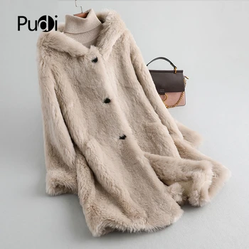 PUDI Дамски зимни истински вълна кожа топло яке палто дама дълго палто яке над размер парка A19082