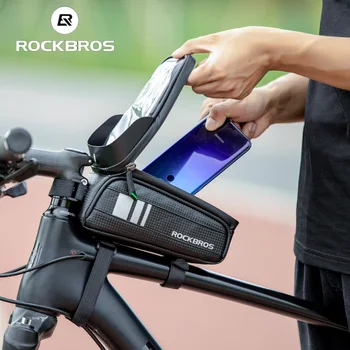 ROCKBROS Чанти за велосипеди Колоездене водоустойчив сензорен екран MTB рамка предна тръба за съхранение на планински велосипед чанта за мобилен телефон