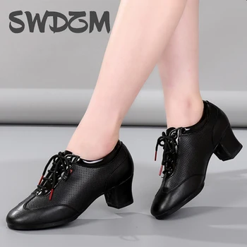 SWDZM Дамски стандартни танцови обувки Дишаща бална обувка Практика Конкуренция Жени Модерни обувки за танци Танцови маратонки