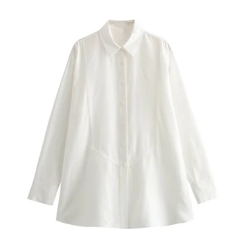 TRAF 2023 Бяла риза Жени Копче нагоре Дълга риза Жени Свободни ризи и блузи с яка за жени Дамска риза с дълъг ръкав