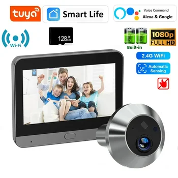 Tuya Smart 1080P WiFi Peephole видео камера Home Security PIR откриване на движение 4.3' FHD вградена камера за врати на батерията
