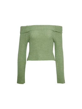 Txlixc Жените плетени пуловери ивица лъжичка врата дълъг ръкав пуловер есен зима тънък върховете женско облекло