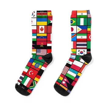 Worlds Flags Pattern, Various Flags of the World, Geography Lovers Socks funny чорап колоездене голф Чорапи за мъже Дамски