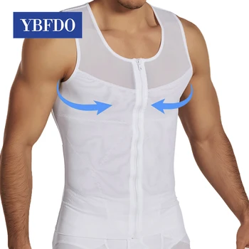 YBFDO мъже компресия риза отслабване тяло Shaper тънък корема корема Shapewear корема редуктор корсет Топ резервоар фронт цип жилетка